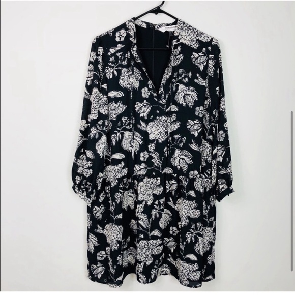 Anthropologie Allison New York Tunic Dress Black
White Floral Long Sleeve 651 - Picture 1 of 8
